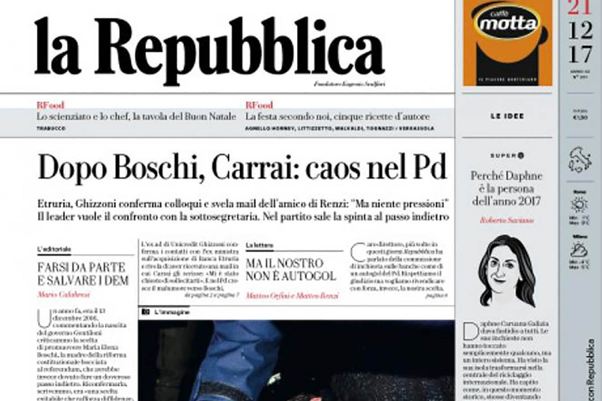 Per «la Repubblica» Daphne Caruana Galizia è la Persona dell’anno 2017