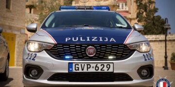 Volante di polizia, auto della polizia,