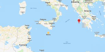 Mappa con epicentro terremoto