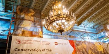 I grandi dipinti dell’assedio del 1565 in fase di restauro presso Palazzo del Gran Maestro
