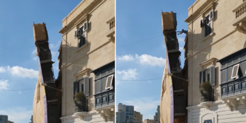 Panico a Sliema. Operaio in bilico cerca di afferrare un’impalcatura a rischio crollo