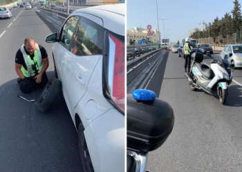 Fora su una strada trafficata, agenti Lesa gli cambiano la gomma. Sul web pioggia di apprezzamenti