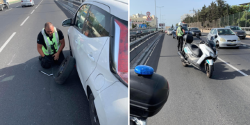 Fora su una strada trafficata, agenti Lesa gli cambiano la gomma. Sul web pioggia di apprezzamenti