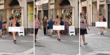 Sorpresa in costume da bagno per le vie della capitale. Il video scatena le reazioni del web