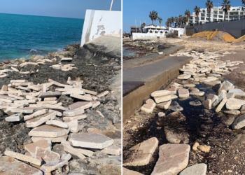 Blocchi di cemento gettati sul litorale di St. Paul’s Bay