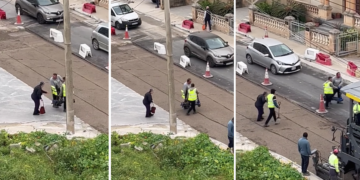 Lavori in corso a Zurrieq, operai si fermano per aiutare anziana donna ad attraversare la strada