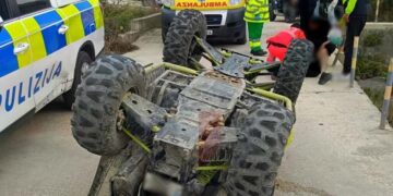Si ribalta con il quad, giovane gravemente ferito a Gozo