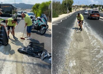Betoniera perde cemento a Mellieha, operai di Clean Malta al lavoro: «Tocca a noi ripulire la sciatteria altrui»