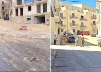 Pioggia trascina detriti di un cantiere edile per le strade di Qala