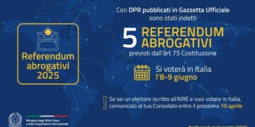 Referendum abrogativi dell’8 e 9 giugno 2025: al voto anche gli italiani all’estero