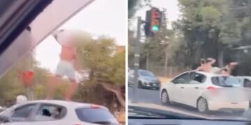 Follia in strada, auto viaggia con passeggero sdraiato sul tettuccio: multati due turisti