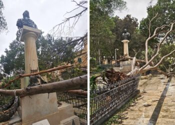 La tempesta Harry lascia il segno anche a Floriana: danneggiato il monumento a Vincenzo Bugeja