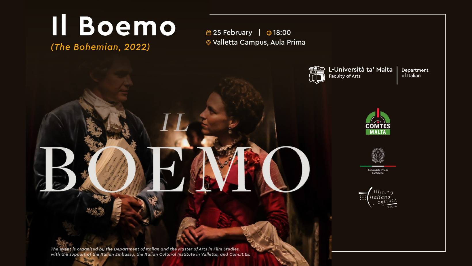 Valletta, prima proiezione a Malta del film “Il Boemo” con il regista Petr Václav